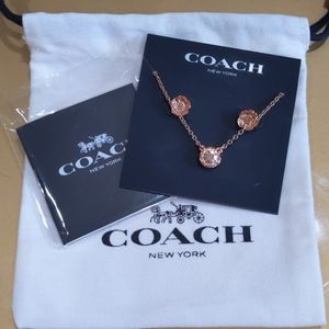 NWT Coach necklace earring set rose gold